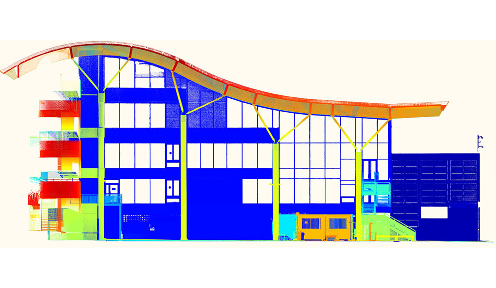 Numérisation 3D d'une façade de l'aéroport Roland Garros à la Réunion, réalisée par Arcad Ingénierie