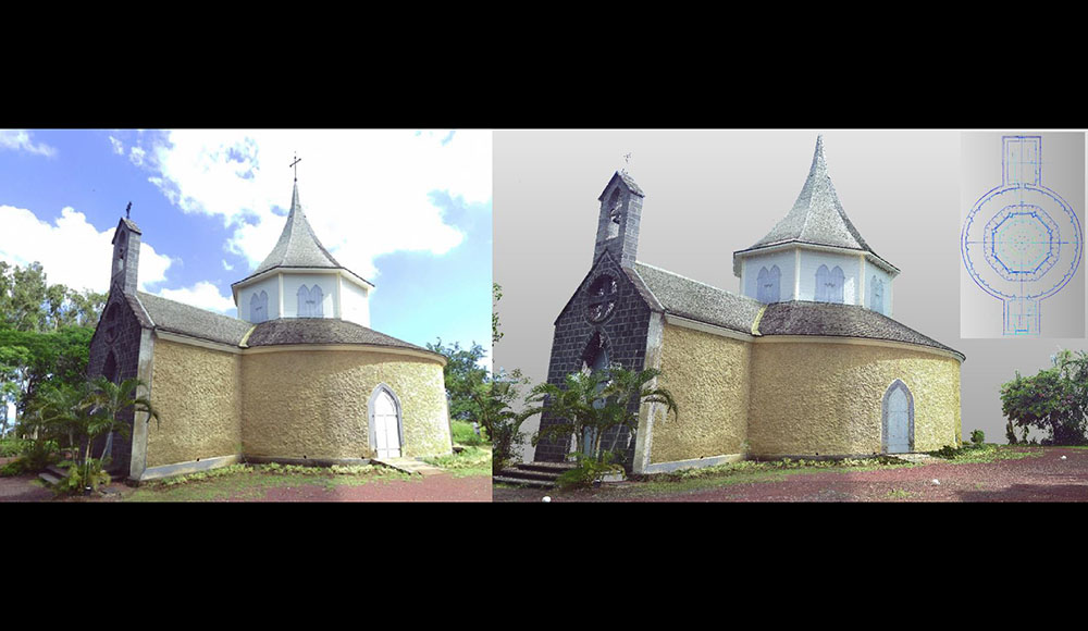 Photo / numérisation 3D de la chapelle pointue à Saint Paul, Reunion Island